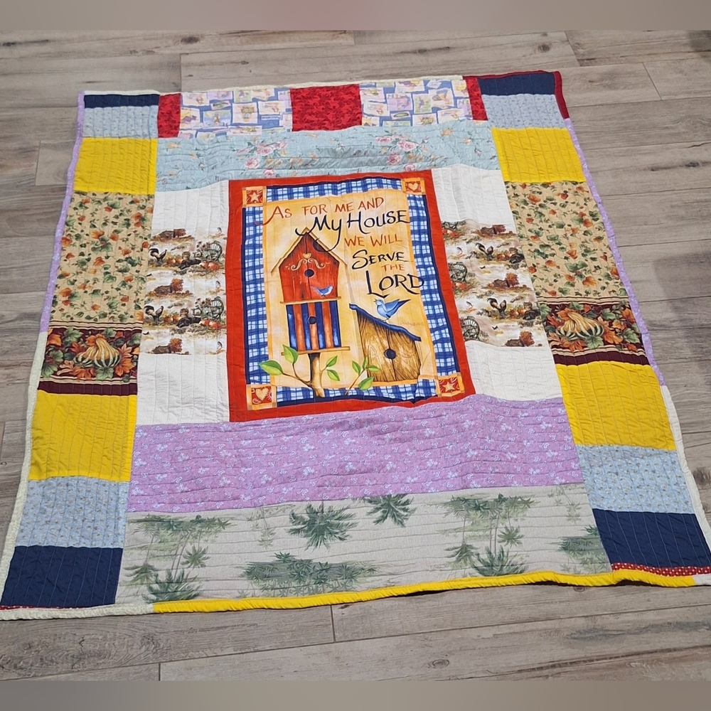 Handmade Patchwork Quilt 55x69 Floral Farmhouse Scripture Throw